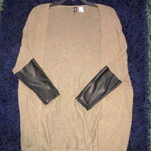 Olive green Cardigan with faux leather sleeves